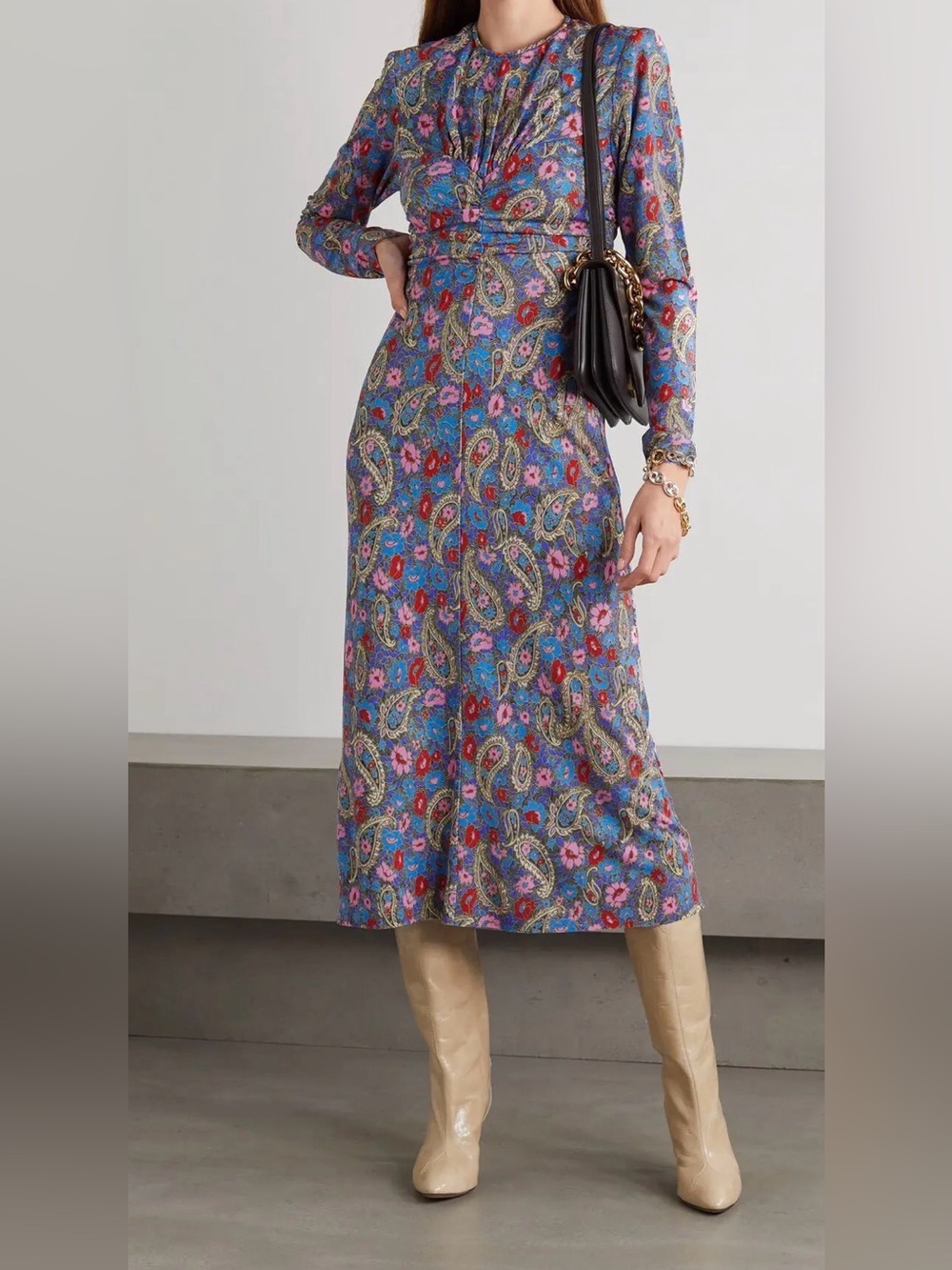 Isabel Marant Linario Dress Floral Print Gathered Jersey Altered, please read